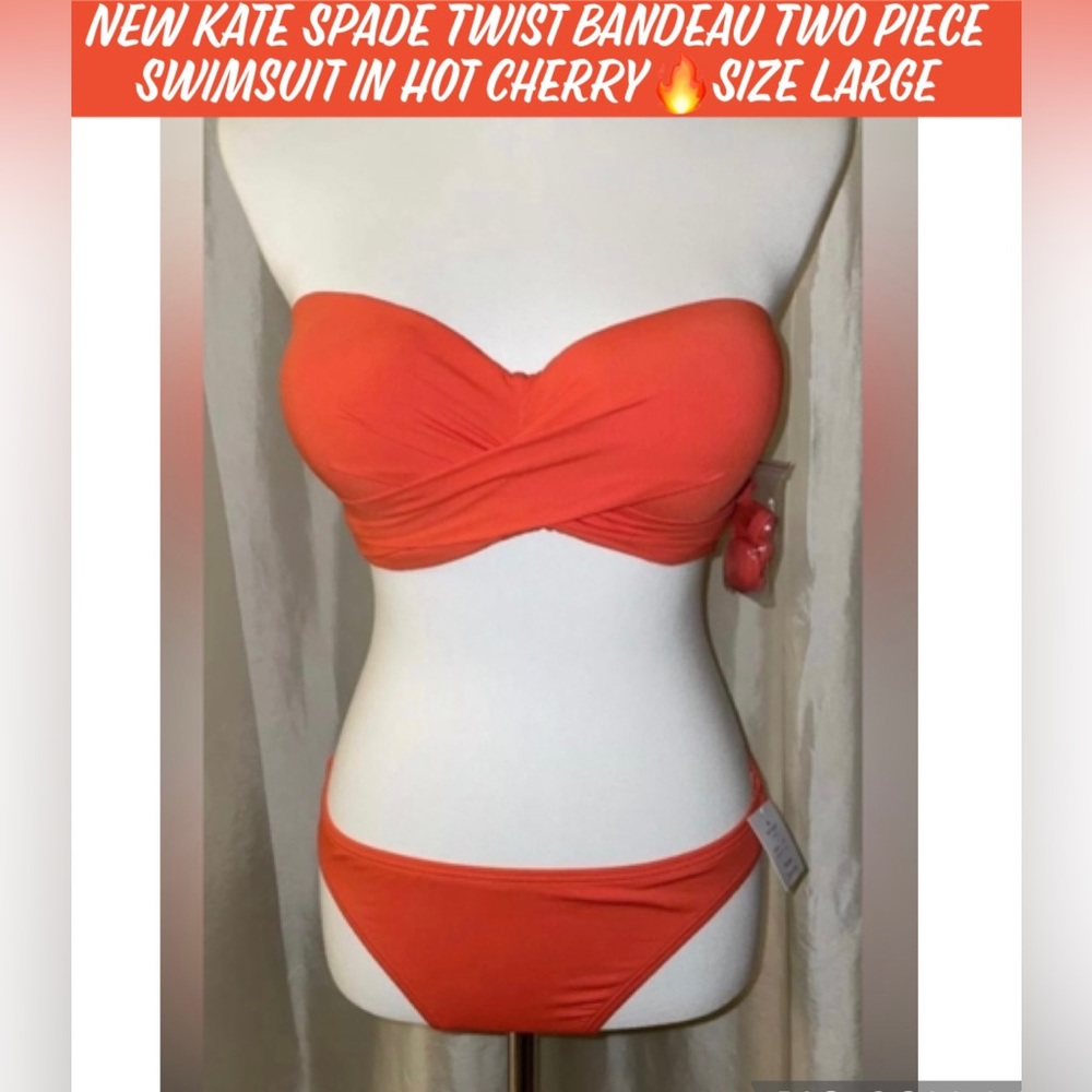 🎉HP🎉New! Kate Spade Twist Bandeau Two Piece Swimsuit in Hot Cherry🔥🍒Large